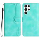 For Samsung Galaxy S22 Ultra 5G Heart Pattern Skin Feel Leather Phone Case(Light Blue) - 1