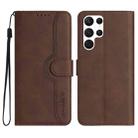 For Samsung Galaxy S22 Ultra 5G Heart Pattern Skin Feel Leather Phone Case(Brown) - 1