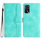 For OPPO A16 Heart Pattern Skin Feel Leather Phone Case(Light Blue) - 1