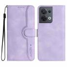 For OPPO Reno8 5G Global Heart Pattern Skin Feel Leather Phone Case(Purple) - 1