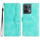 For OPPO Reno8 5G Global Heart Pattern Skin Feel Leather Phone Case(Light Blue) - 1