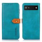 For Google Pixel 7a KHAZNEH Dual-color Cowhide Texture Flip Leather Phone Case(Blue) - 1