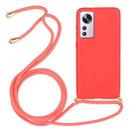 For Xiaomi 12 / 12X Wheat Straw Material + TPU Phone Case with Lanyard(Red) - 1