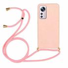 For Xiaomi 12 / 12X Wheat Straw Material + TPU Phone Case with Lanyard(Pink) - 1