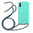 For Xiaomi Redmi 9A Wheat Straw Material + TPU Phone Case with Lanyard(Green) - 1