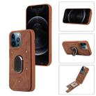 For iPhone 12 / 12 Pro Armor Ring Wallet Back Cover Phone Case(Brown) - 1