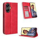 For Realme C55 4G Magnetic Buckle Retro Texture Leather Phone Case(Red) - 1