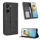 For ZTE Blade V40 Design Magnetic Buckle Retro Texture Leather Phone Case(Black) - 1