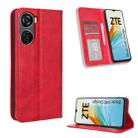 For ZTE Blade V40 Design Magnetic Buckle Retro Texture Leather Phone Case(Red) - 1