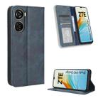 For ZTE Blade V40 Design Magnetic Buckle Retro Texture Leather Phone Case(Blue) - 1