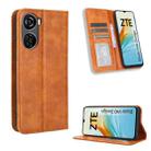 For ZTE Blade V40 Design Magnetic Buckle Retro Texture Leather Phone Case(Brown) - 1