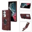 For Samsung Galaxy S22 Ultra 5G Armor Ring Wallet Back Cover Phone Case(Wine Red) - 1