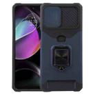 For Motorola Moto G 5G 2023 Camera Shield Card Slot Phone Case with Ring Holder(Blue) - 1
