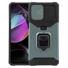 For Motorola Moto G 5G 2023 Camera Shield Card Slot Phone Case with Ring Holder(Dark Green) - 1