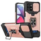 For Motorola Moto G Stylus 5G 2023 Camera Shield Card Slot Phone Case with Ring Holder(Rose Gold) - 1