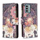 For Nokia G22 Colored Drawing Pattern Zipper Leather Phone Case(Flower Elephants) - 1