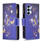 For Samsung Galaxy M14 5G Colored Drawing Pattern Zipper Leather Phone Case(Purple Butterfly) - 1