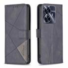 For Realme C55 Magnetic Buckle Rhombus Texture Leather Phone Case(Black) - 1