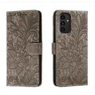 For Samsung Galaxy A14 4G Lace Flower Embossing Flip Leather Phone Case(Grey) - 1