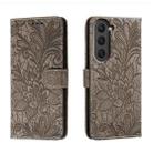 For Samsung Galaxy S23 5G Lace Flower Embossing Flip Leather Phone Case(Grey) - 1