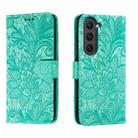 For Samsung Galaxy S23 5G Lace Flower Embossing Flip Leather Phone Case(Green) - 1