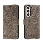 For Samsung Galaxy S23+ 5G Lace Flower Embossing Flip Leather Phone Case(Grey) - 1