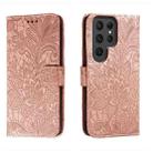 For Samsung Galaxy S23 Ultra 5G Lace Flower Embossing Flip Leather Phone Case(Rose Gold) - 1