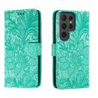 For Samsung Galaxy S23 Ultra 5G Lace Flower Embossing Flip Leather Phone Case(Green) - 1