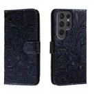 For Samsung Galaxy S23 Ultra 5G Lace Flower Embossing Flip Leather Phone Case(Dark Blue) - 1