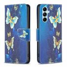For Samsung Galaxy M14 5G Colored Drawing Leather Phone Case(Gold Butterfly) - 1