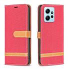 For Xiaomi Redmi Note 12 4G Global Color Block Denim Texture Leather Phone Case(Red) - 1