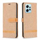 For Xiaomi Redmi Note 12 4G Global Color Block Denim Texture Leather Phone Case(Brown) - 1