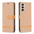For Samsung Galaxy M14 5G Color Block Denim Texture Leather Phone Case(Brown) - 1