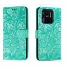For Xiaomi Redmi 10C Lace Flower Embossing Flip Leather Phone Case(Green) - 1