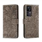 For Xiaomi Redmi K50 Ultra Lace Flower Embossing Flip Leather Phone Case(Grey) - 1