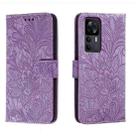 For Xiaomi Redmi K50 Ultra Lace Flower Embossing Flip Leather Phone Case(Purple) - 1