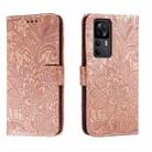 For Xiaomi Redmi K50 Ultra Lace Flower Embossing Flip Leather Phone Case(Rose Gold) - 1