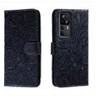 For Xiaomi Redmi K50 Ultra Lace Flower Embossing Flip Leather Phone Case(Dark Blue) - 1