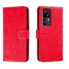 For Xiaomi Redmi K50 Ultra Lace Flower Embossing Flip Leather Phone Case(Red) - 1