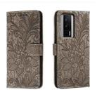 For Xiaomi Redmi K60 Lace Flower Embossing Flip Leather Phone Case(Grey) - 1