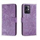 For Xiaomi Redmi Note 12 5G Global Lace Flower Embossing Flip Leather Phone Case(Purple) - 1