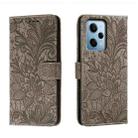 For Xiaomi Redmi Note 12 Pro Lace Flower Embossing Flip Leather Phone Case(Grey) - 1