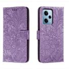 For Xiaomi Redmi Note 12 Pro Lace Flower Embossing Flip Leather Phone Case(Purple) - 1