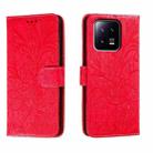 For Xiaomi 13 Lace Flower Embossing Flip Leather Phone Case(Red) - 1