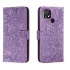 For Xiaomi Poco C40 Lace Flower Embossing Flip Leather Phone Case(Purple) - 1