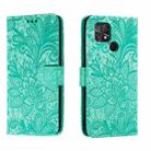 For Xiaomi Poco C40 Lace Flower Embossing Flip Leather Phone Case(Green) - 1