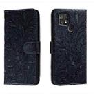 For Xiaomi Poco C40 Lace Flower Embossing Flip Leather Phone Case(Dark Blue) - 1