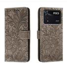 For Xiaomi Poco M4 Pro Lace Flower Embossing Flip Leather Phone Case(Grey) - 1