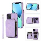 For iPhone 14 Zipper Card Bag Back Cover Phone Case(Purple) - 1