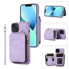 For iPhone 14 Plus Zipper Card Bag Back Cover Phone Case(Purple) - 1